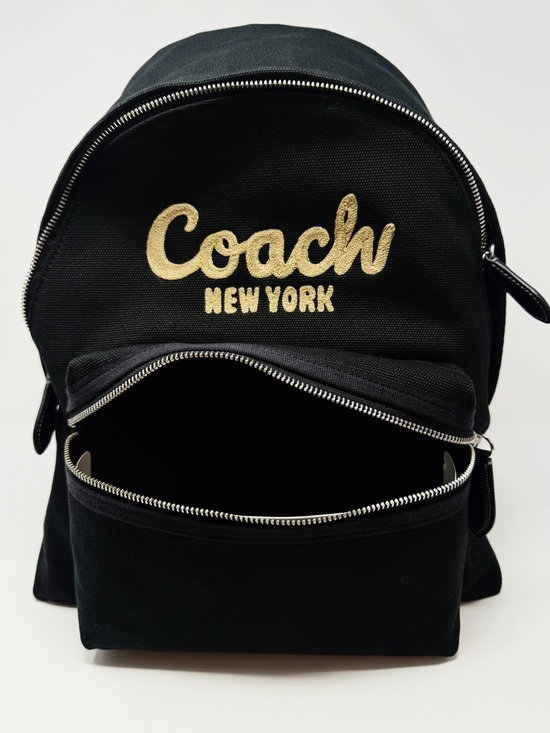 Coach Cargo Backpack Black Canvas Gold Embroidered Logo Laptop Book Bag CAM76